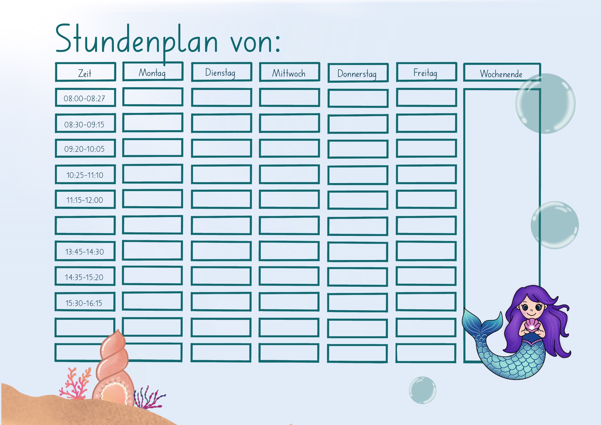 SALE: Acryl-Stundenplan Meerjungfrau