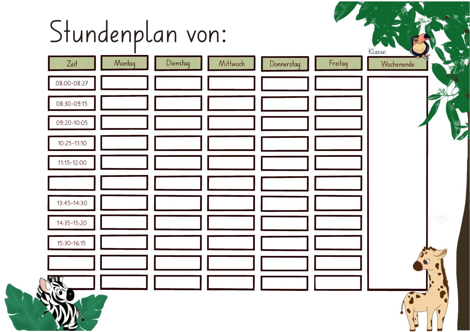SALE: Acryl-Stundenplan Tiere